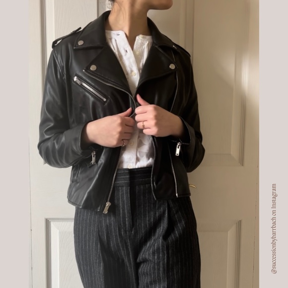 Black Motorcycle Leather Jacket by Nine West, Women’s size S | Sleek Jacket - Picture 5 of 6